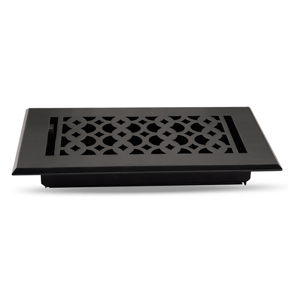 Floor Vent Cover / Register Size: 4” x 10” VR100 with Damper top faceplate outer size 6″ x 12″, thickness 5 mm, decorative high-quality metal – cast aluminum powder coated Re-paintable for floors, walls, and ceilings