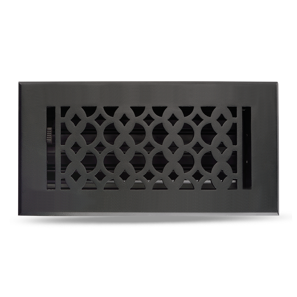 Floor Vent Cover / Register Size: 4” x 10” VR100 with Damper top faceplate outer size 6″ x 12″, thickness 5 mm, decorative high-quality metal – cast aluminum powder coated Re-paintable for floors, walls, and ceilings