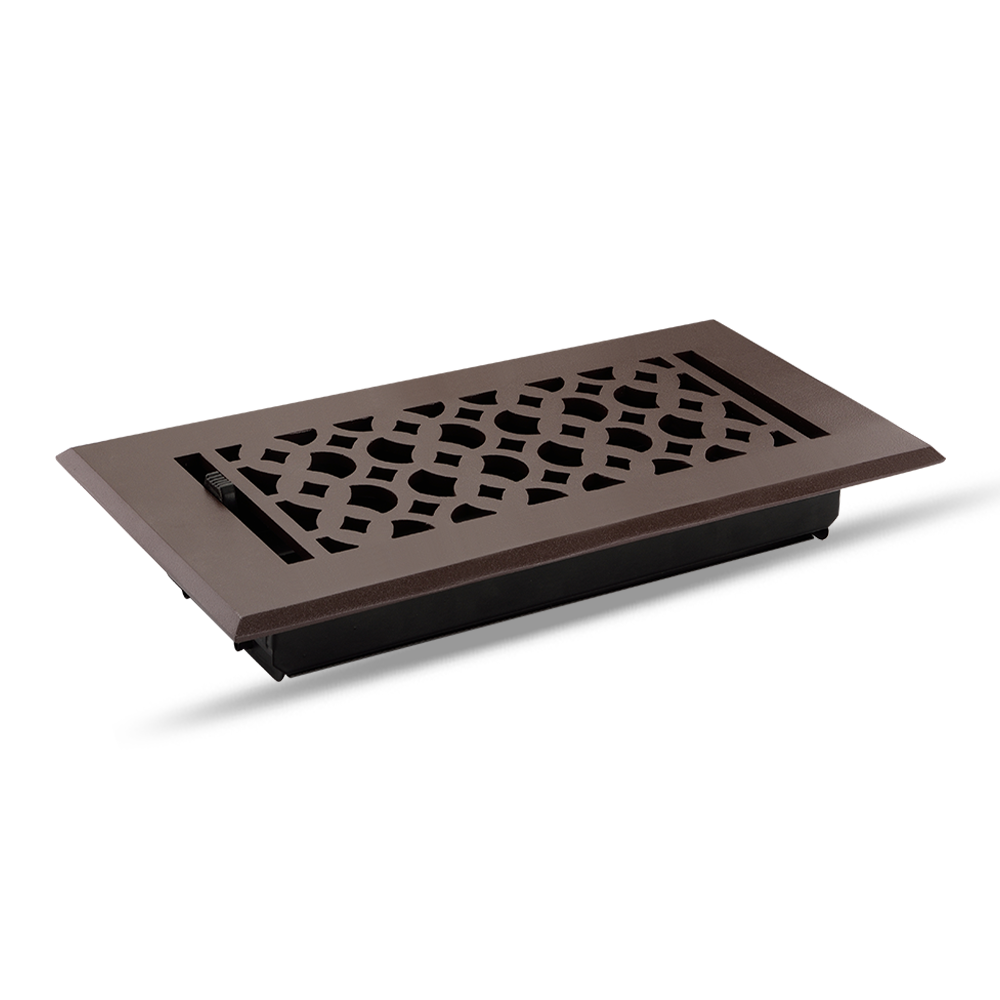 Floor Vent Cover / Register Size: 4” x 10” VR100 with Damper top faceplate outer size 6″ x 12″, thickness 5 mm, decorative high-quality metal – cast aluminum powder coated Re-paintable for floors, walls, and ceilings