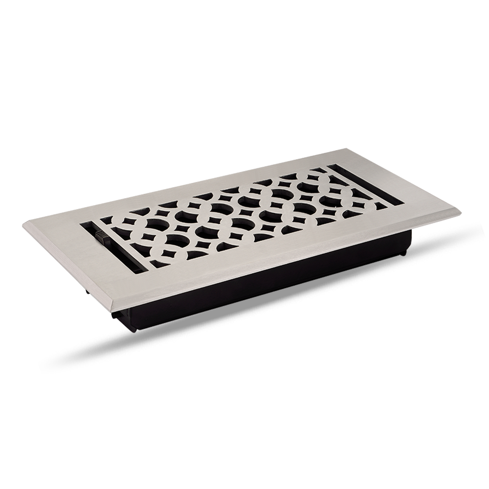 Floor Vent Cover / Register Size: 4” x 10” VR100 with Damper top faceplate outer size 6″ x 12″, thickness 5 mm, decorative high-quality metal – cast aluminum powder coated Re-paintable for floors, walls, and ceilings