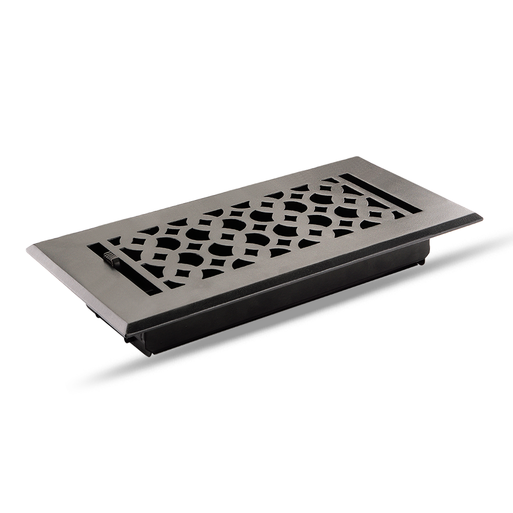 Floor Vent Cover / Register Size: 4” x 10” VR100 with Damper top faceplate outer size 6″ x 12″, thickness 5 mm, decorative high-quality metal – cast aluminum powder coated Re-paintable for floors, walls, and ceilings