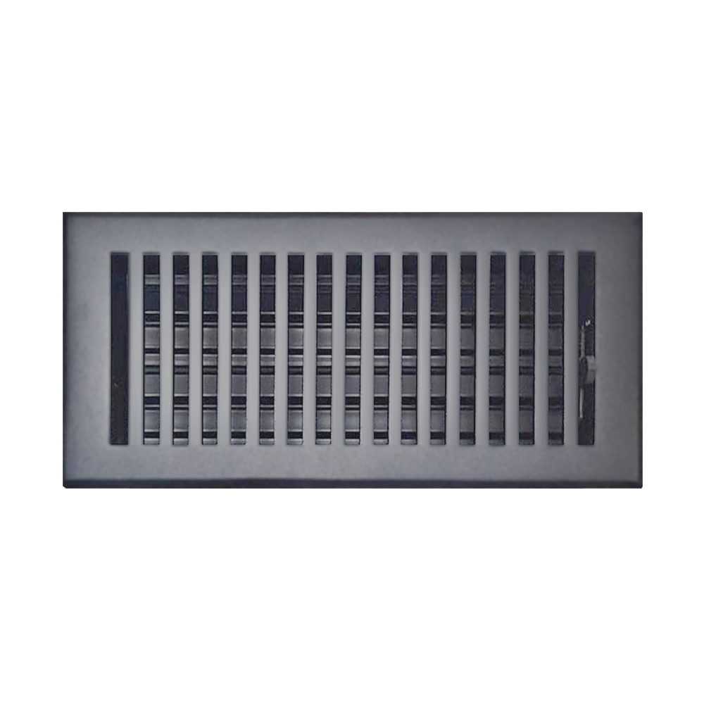 The Prima Decorative Hardware rectangular black cast aluminum vent cover features evenly spaced vertical slats, making it a stylish choice for floor registers or wall accents.