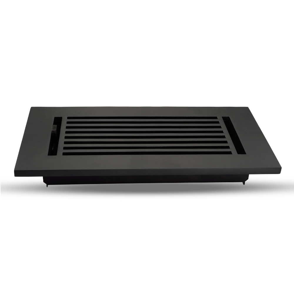 Floor Vent Cover / Register Size: 4” x 10” with Damper top faceplate outer size 6″ x 12”, thickness 5 mm, high-quality metal – cast aluminum powder coated Re-paintable for floors, walls, and ceilings – Modern Linear Design (VR 109)