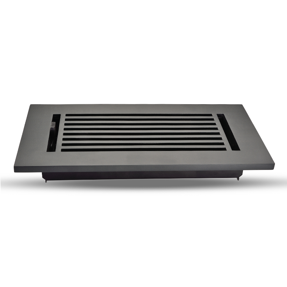 Floor Vent Cover / Register Size: 4” x 10” with Damper top faceplate outer size 6″ x 12”, thickness 5 mm, high-quality metal – cast aluminum powder coated Re-paintable for floors, walls, and ceilings – Modern Linear Design (VR 109)