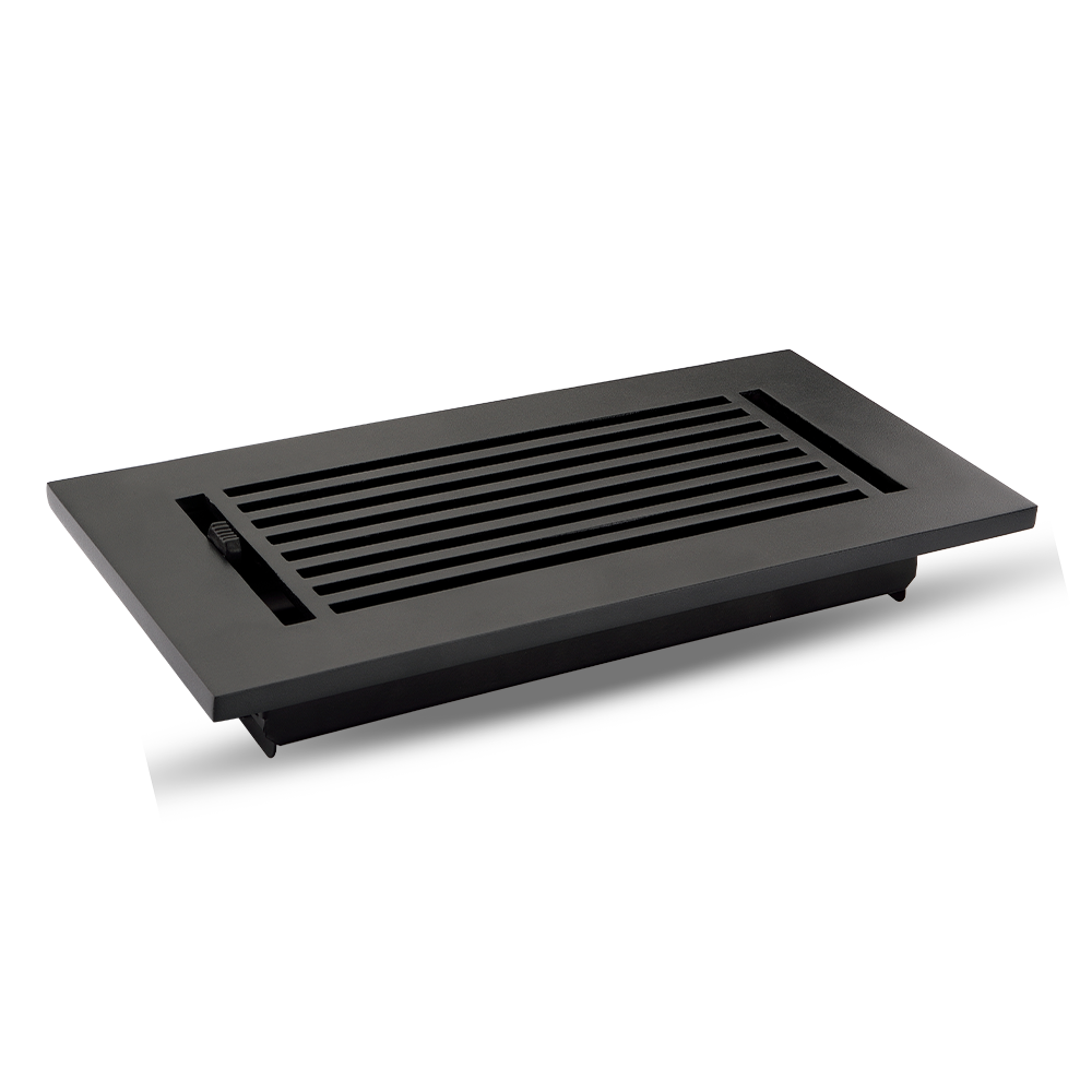 Floor Vent Cover / Register Size: 4” x 10” with Damper top faceplate outer size 6″ x 12”, thickness 5 mm, high-quality metal – cast aluminum powder coated Re-paintable for floors, walls, and ceilings – Modern Linear Design (VR 109)