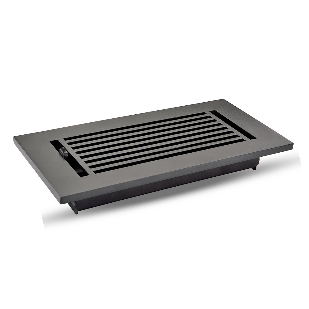 Floor Vent Cover / Register Size: 4” x 10” with Damper top faceplate outer size 6″ x 12”, thickness 5 mm, high-quality metal – cast aluminum powder coated Re-paintable for floors, walls, and ceilings – Modern Linear Design (VR 109)