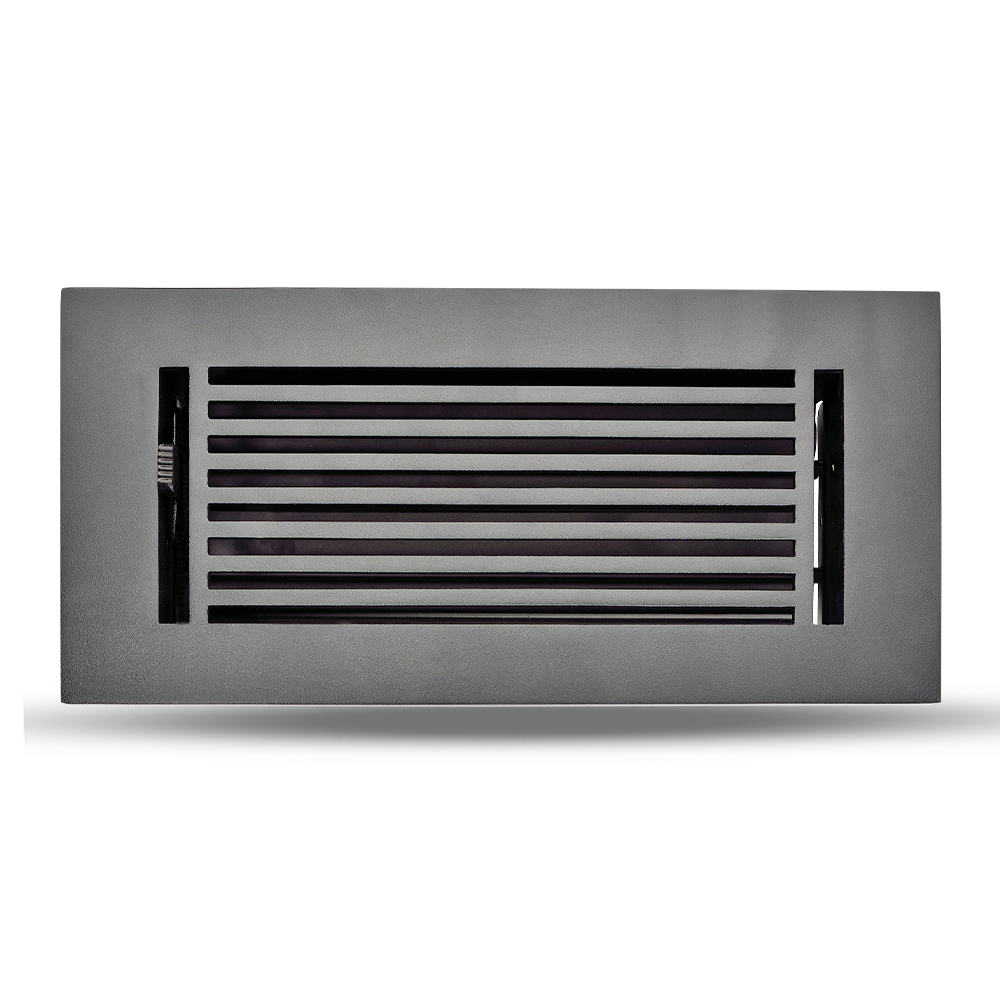 Floor Vent Cover / Register Size: 4” x 10” with Damper top faceplate outer size 6″ x 12”, thickness 5 mm, high-quality metal – cast aluminum powder coated Re-paintable for floors, walls, and ceilings – Modern Linear Design (VR 109)