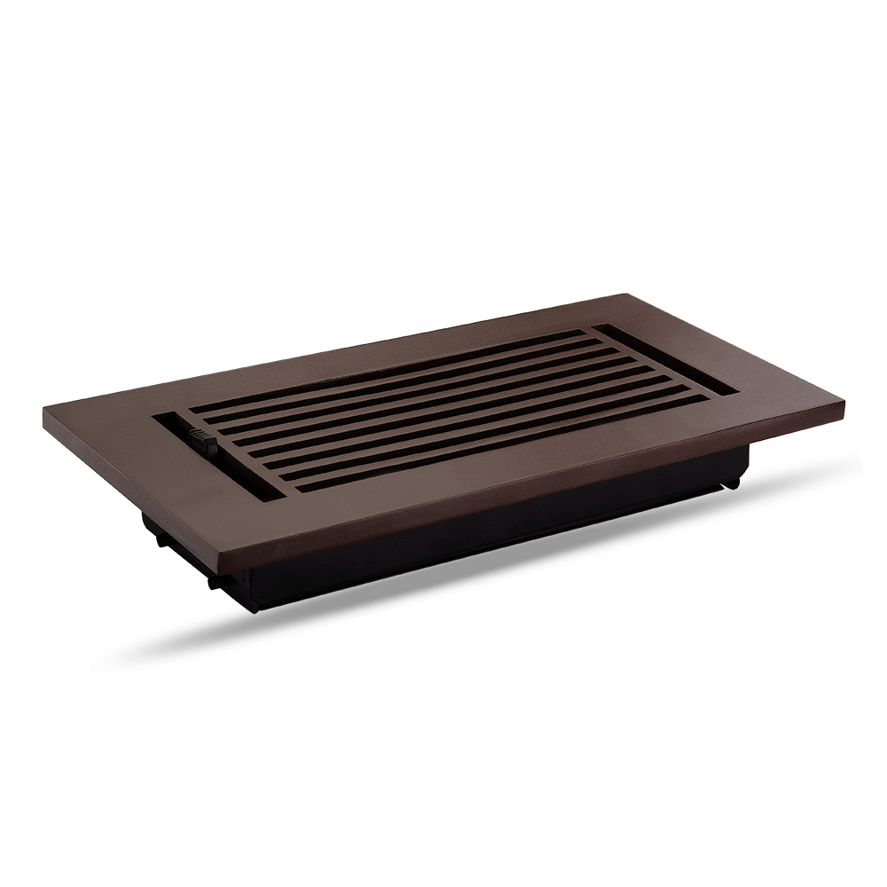 Floor Vent Cover / Register Size: 4” x 10” with Damper top faceplate outer size 6″ x 12”, thickness 5 mm, high-quality metal – cast aluminum powder coated Re-paintable for floors, walls, and ceilings – Modern Linear Design (VR 109)