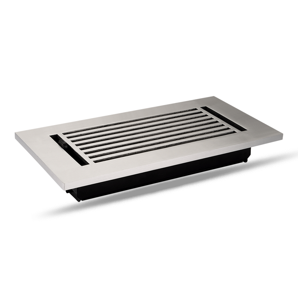 Floor Vent Cover / Register Size: 4” x 10” with Damper top faceplate outer size 6″ x 12”, thickness 5 mm, high-quality metal – cast aluminum powder coated Re-paintable for floors, walls, and ceilings – Modern Linear Design (VR 109)