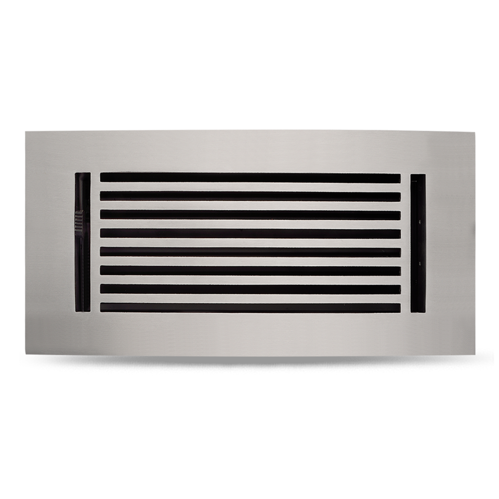 Floor Vent Cover / Register Size: 4” x 10” with Damper top faceplate outer size 6″ x 12”, thickness 5 mm, high-quality metal – cast aluminum powder coated Re-paintable for floors, walls, and ceilings – Modern Linear Design (VR 109)