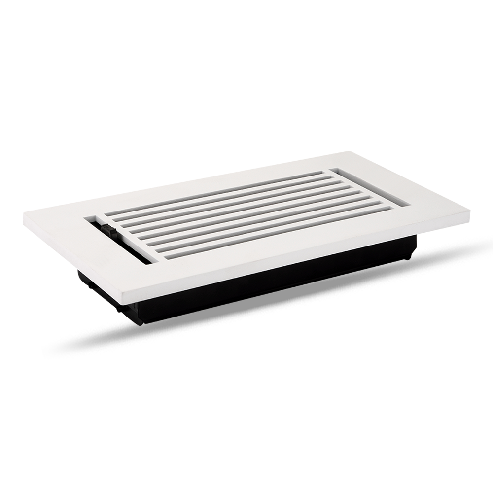 Floor Vent Cover / Register Size: 4” x 10” with Damper top faceplate outer size 6″ x 12”, thickness 5 mm, high-quality metal – cast aluminum powder coated Re-paintable for floors, walls, and ceilings – Modern Linear Design (VR 109)
