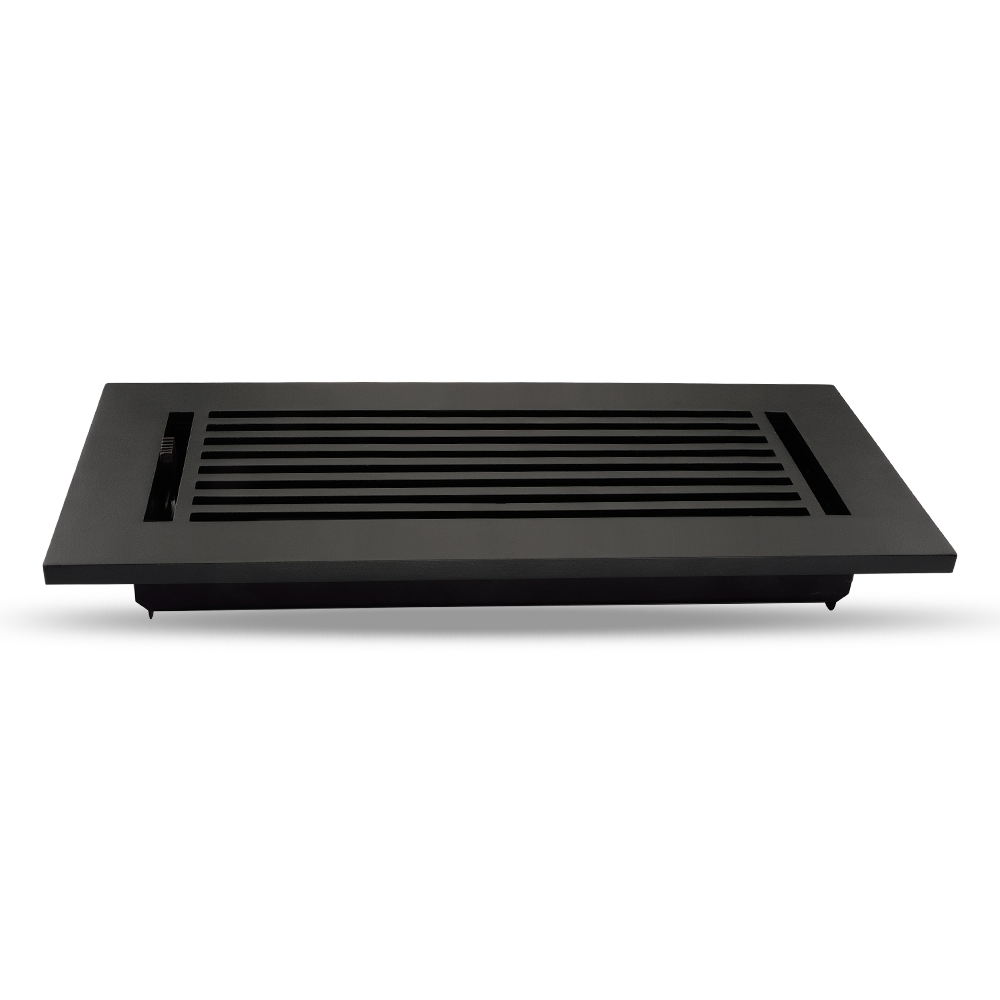 Floor Vent Cover / Register Size: 4” x 12” VR109 with Damper top faceplate outer size 6″ x 14”, thickness 5 mm, high-quality metal – cast aluminum powder coated Re-paintable for floors, walls, and ceilings