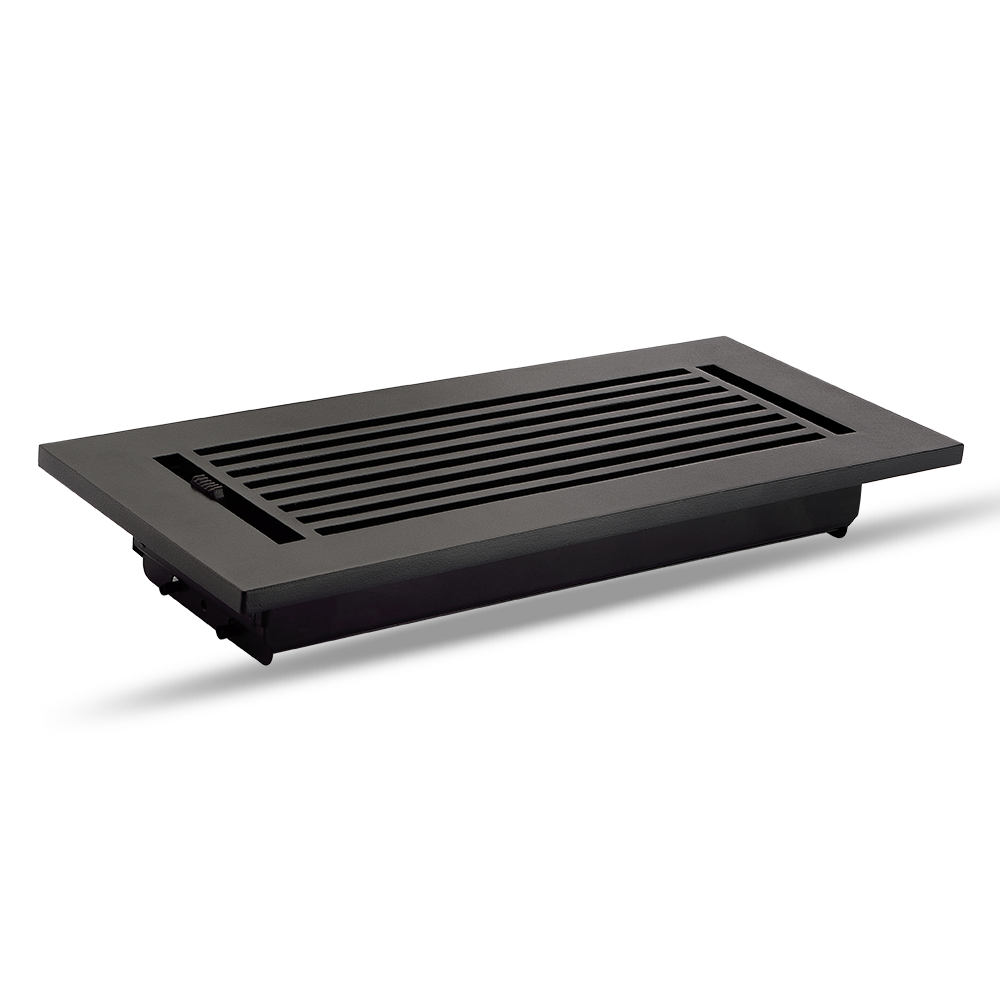 Floor Vent Cover / Register Size: 4” x 12” VR109 with Damper top faceplate outer size 6″ x 14”, thickness 5 mm, high-quality metal – cast aluminum powder coated Re-paintable for floors, walls, and ceilings