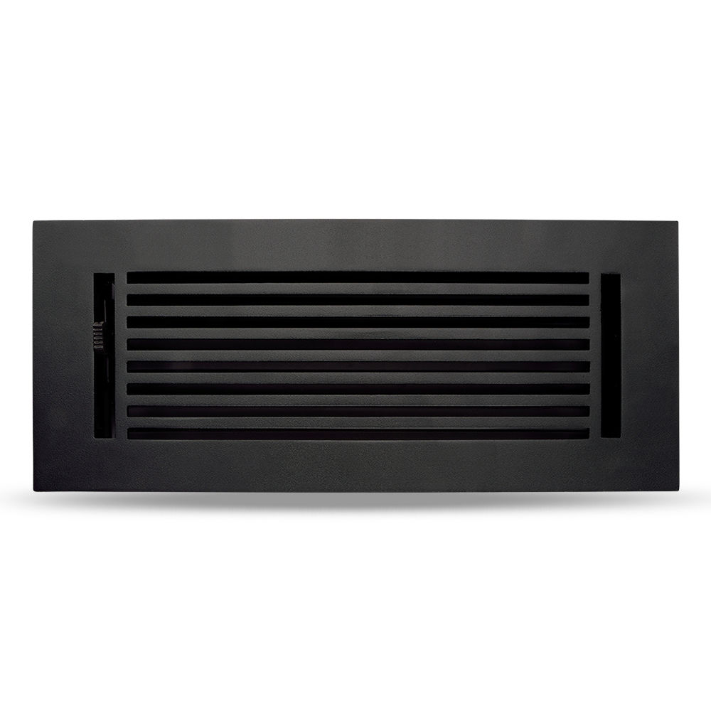 Floor Vent Cover / Register Size: 4” x 12” VR109 with Damper top faceplate outer size 6″ x 14”, thickness 5 mm, high-quality metal – cast aluminum powder coated Re-paintable for floors, walls, and ceilings