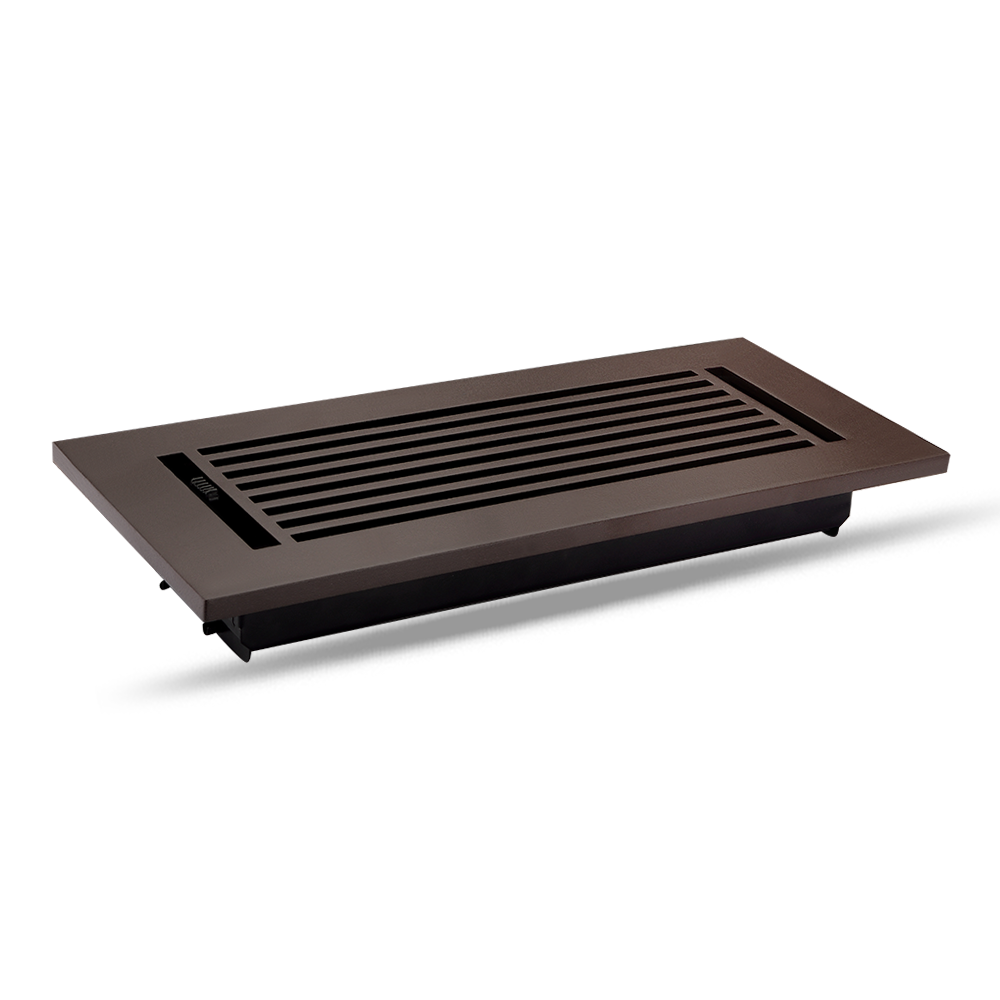 Floor Vent Cover / Register Size: 4” x 12” VR109 with Damper top faceplate outer size 6″ x 14”, thickness 5 mm, high-quality metal – cast aluminum powder coated Re-paintable for floors, walls, and ceilings
