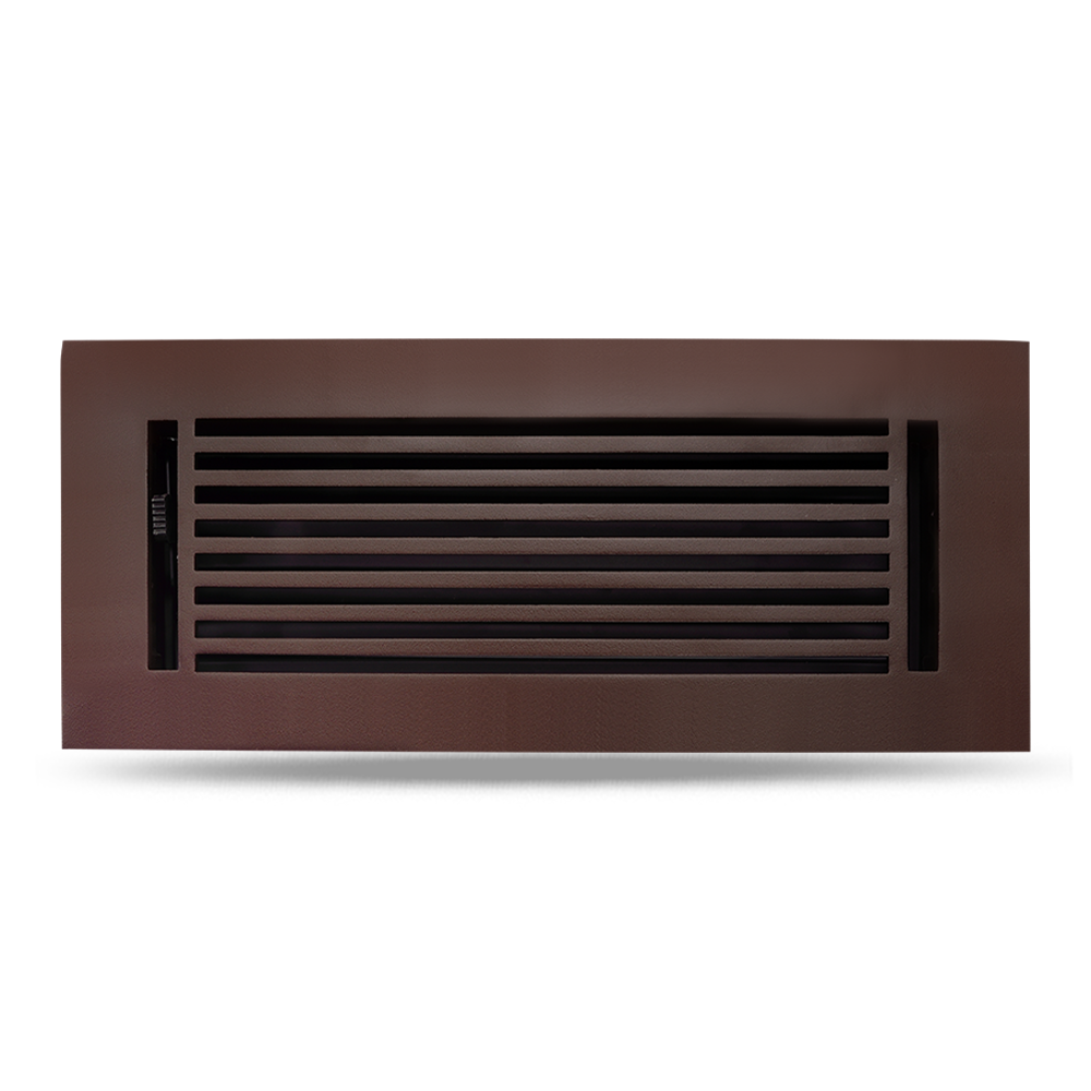 Floor Vent Cover / Register Size: 4” x 12” VR109 with Damper top faceplate outer size 6″ x 14”, thickness 5 mm, high-quality metal – cast aluminum powder coated Re-paintable for floors, walls, and ceilings