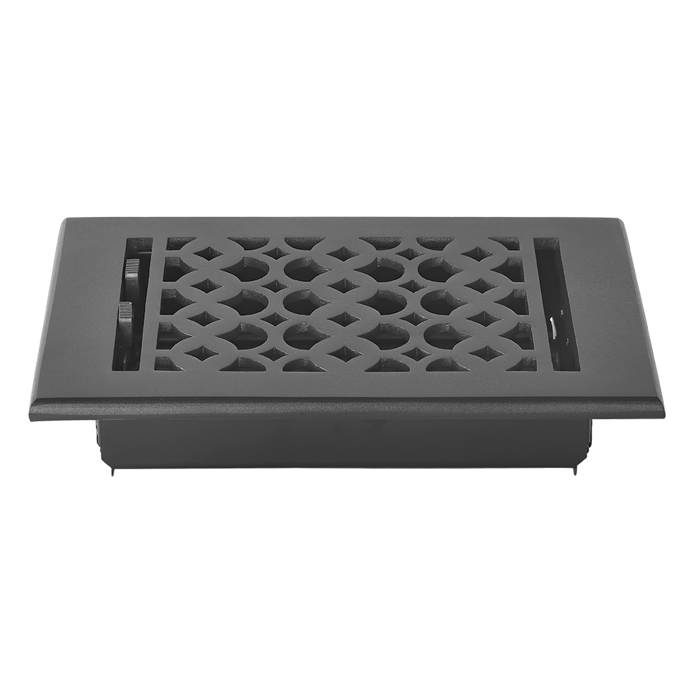 Floor Vent Cover / Register Size: 4” x 8” VR100 with Damper top faceplate outer size 5-1/2″ X 8-3/4″, thickness 5 mm, decorative handcrafted high-quality metal – cast aluminum powder coated Re-paintable for floors, walls, and ceilings