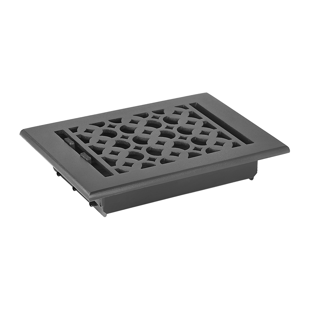 Floor Vent Cover / Register Size: 4” x 8” VR100 with Damper top faceplate outer size 5-1/2″ X 8-3/4″, thickness 5 mm, decorative handcrafted high-quality metal – cast aluminum powder coated Re-paintable for floors, walls, and ceilings