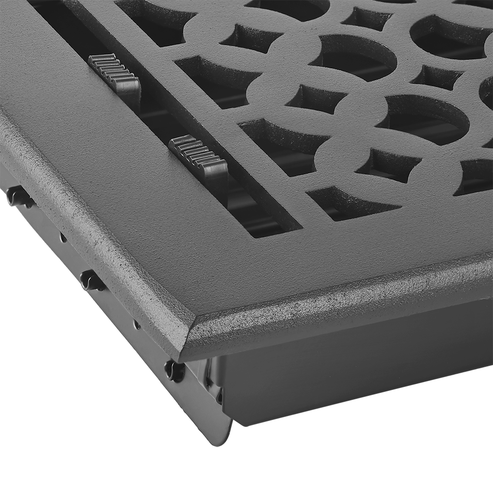 Floor Vent Cover / Register Size: 4” x 8” VR100 with Damper top faceplate outer size 5-1/2″ X 8-3/4″, thickness 5 mm, decorative handcrafted high-quality metal – cast aluminum powder coated Re-paintable for floors, walls, and ceilings