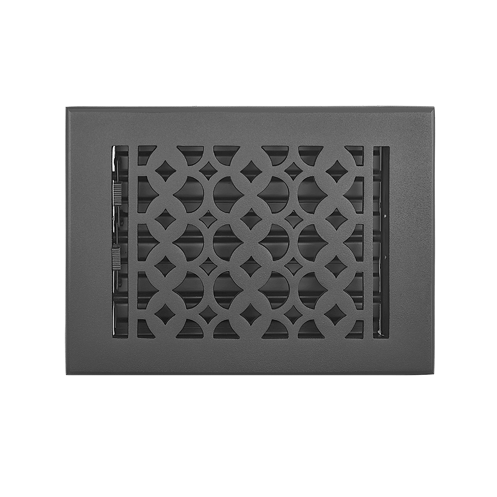 Floor Vent Cover / Register Size: 4” x 8” VR100 with Damper top faceplate outer size 5-1/2″ X 8-3/4″, thickness 5 mm, decorative handcrafted high-quality metal – cast aluminum powder coated Re-paintable for floors, walls, and ceilings