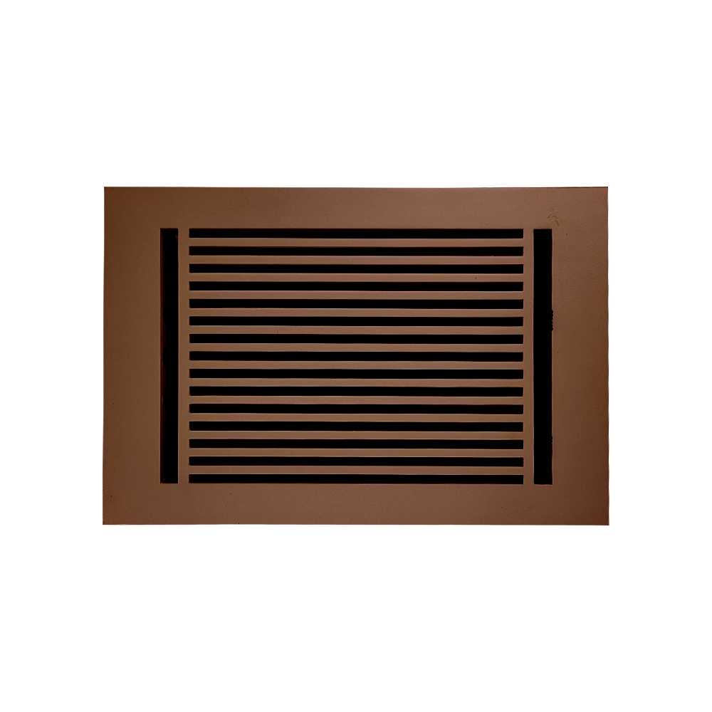 Floor Vent Cover / Register Size: 6” x 10” with Damper top faceplate outer size 8″ x 12”, thickness 5 mm, high-quality metal - cast aluminum brown powder coated Re-paintable for floors, walls, and ceilings - Modern Linear  Design (VR 109)