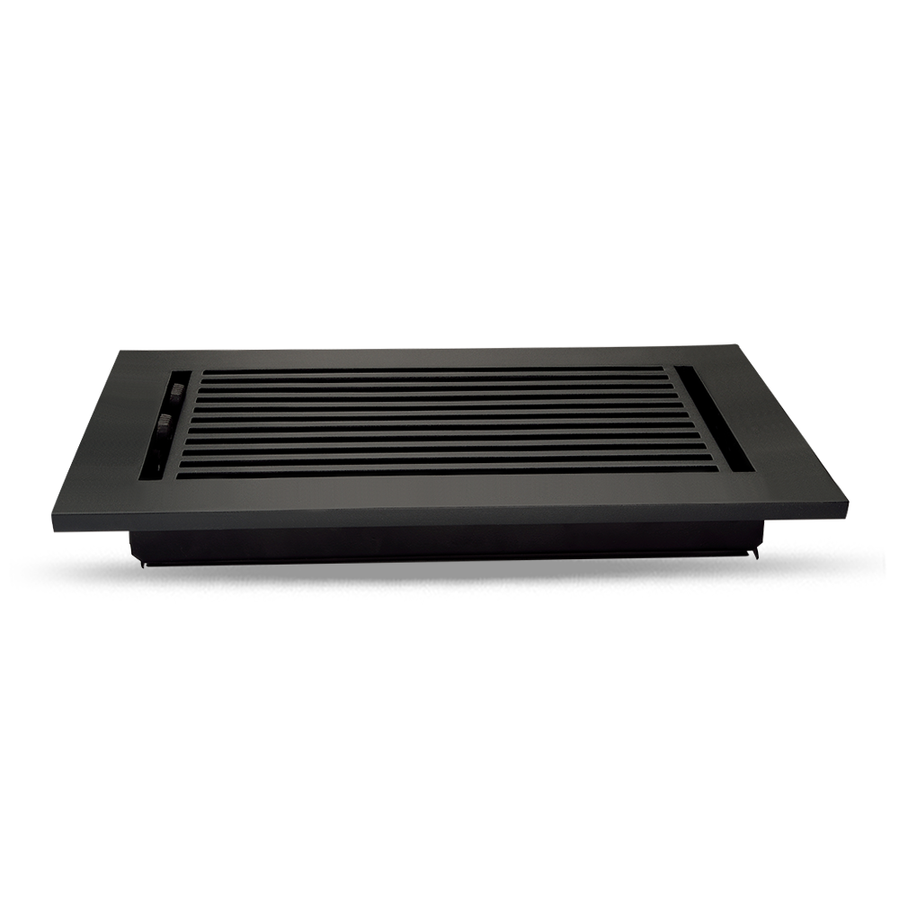 Floor Vent Cover / Register Size: 6” x 10” with Damper top faceplate outer size 8″ x 12”, thickness 5 mm, high-quality metal - cast aluminum black powder coated Re-paintable for floors, walls, and ceilings - Modern Linear  Design (VR 109)