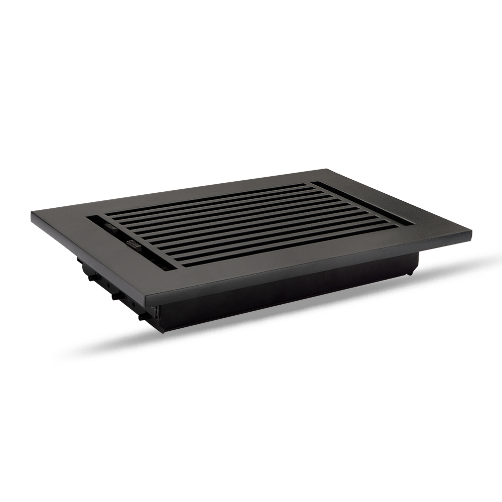 Floor Vent Cover / Register Size: 6” x 10” with Damper top faceplate outer size 8″ x 12”, thickness 5 mm, high-quality metal - cast aluminum black powder coated Re-paintable for floors, walls, and ceilings - Modern Linear  Design (VR 109)