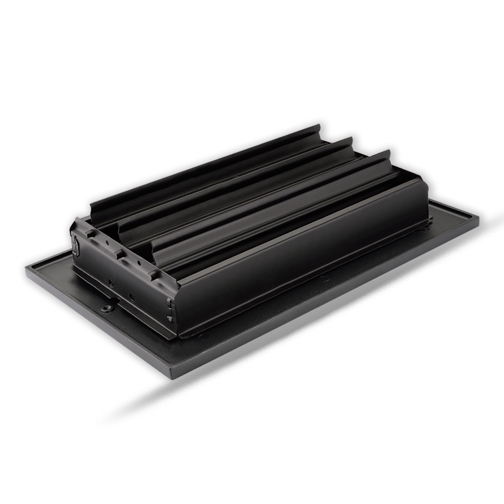 Floor Vent Cover / Register Size: 6” x 10” with Damper top faceplate outer size 8″ x 12”, thickness 5 mm, high-quality metal - cast aluminum black powder coated Re-paintable for floors, walls, and ceilings - Modern Linear  Design (VR 109)