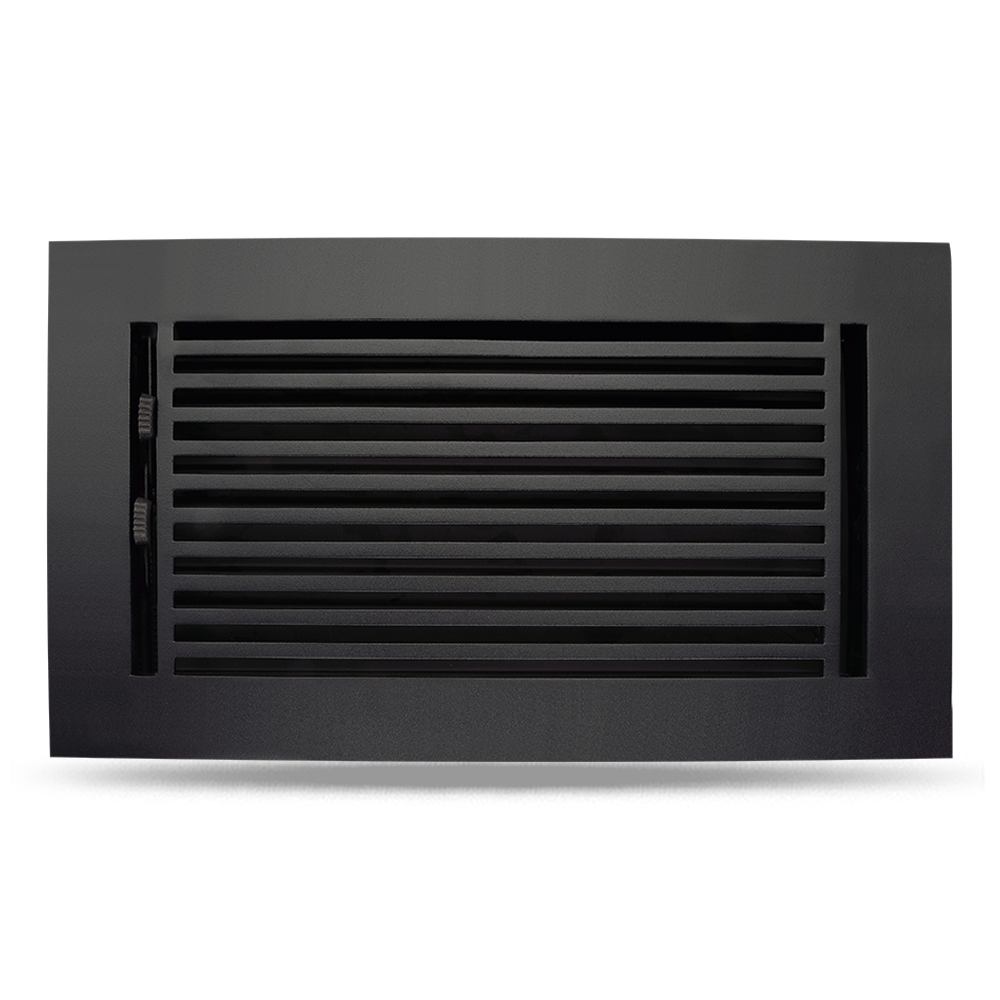 Floor Vent Cover / Register Size: 6” x 10” with Damper top faceplate outer size 8″ x 12”, thickness 5 mm, high-quality metal - cast aluminum black powder coated Re-paintable for floors, walls, and ceilings - Modern Linear  Design (VR 109)