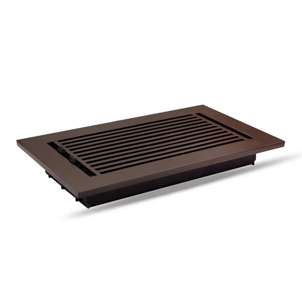 Floor Vent Cover / Register Size: 6” x 10” with Damper top faceplate outer size 8″ x 12”, thickness 5 mm, high-quality metal - cast aluminum brown powder coated Re-paintable for floors, walls, and ceilings - Modern Linear  Design (VR 109)