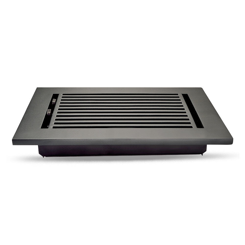 Floor Vent Cover / Register Size: 6” x 12” with Damper top faceplate outer size 8″ x 14”, thickness 5 mm, high-quality metal - cast aluminum black powder coated Re-paintable for floors, walls, and ceilings - Modern Linear  Design (VR 109)