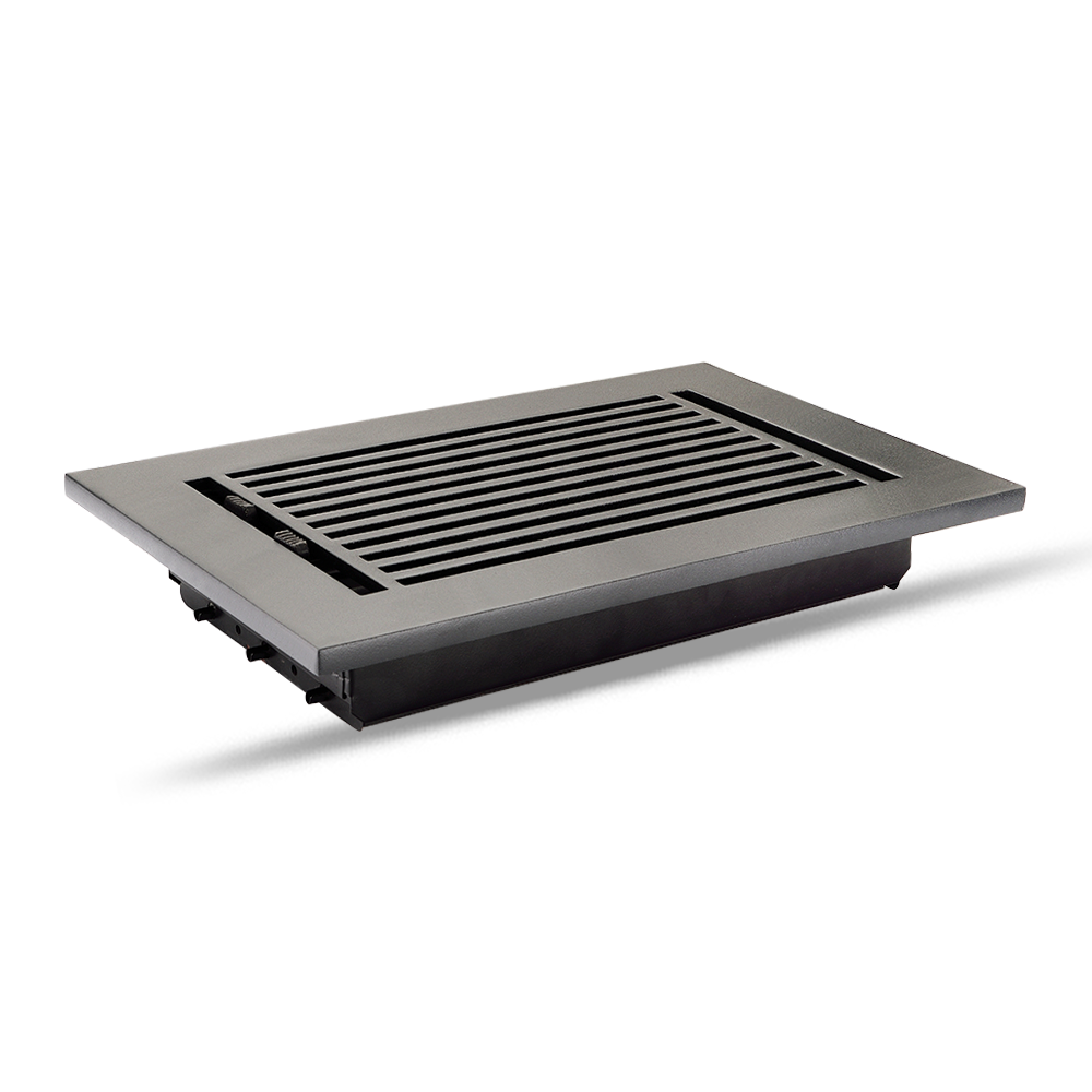 Floor Vent Cover / Register Size: 6” x 12” with Damper top faceplate outer size 8″ x 14”, thickness 5 mm, high-quality metal - cast aluminum black powder coated Re-paintable for floors, walls, and ceilings - Modern Linear  Design (VR 109)