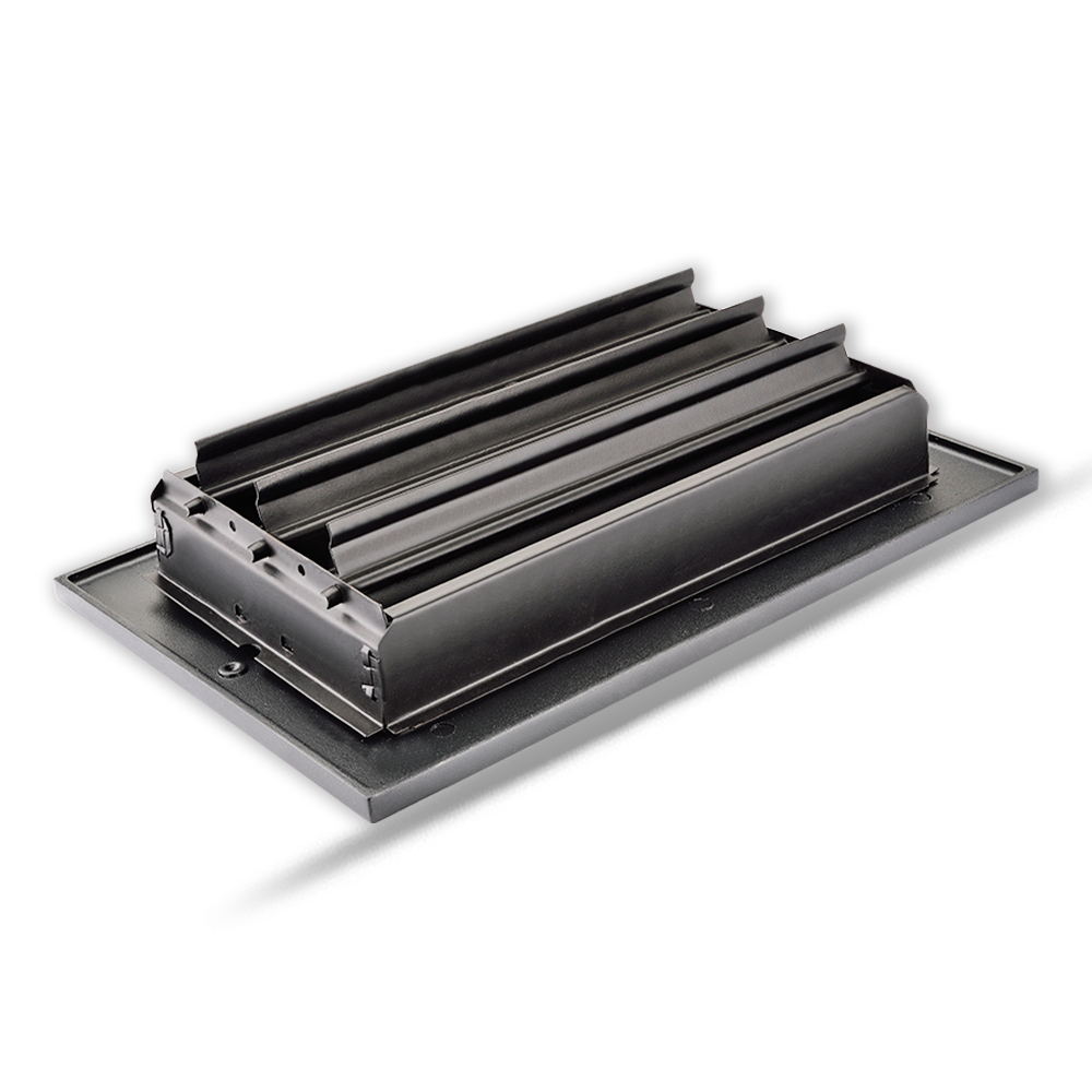 Floor Vent Cover / Register Size: 6” x 12” with Damper top faceplate outer size 8″ x 14”, thickness 5 mm, high-quality metal - cast aluminum black powder coated Re-paintable for floors, walls, and ceilings - Modern Linear  Design (VR 109)