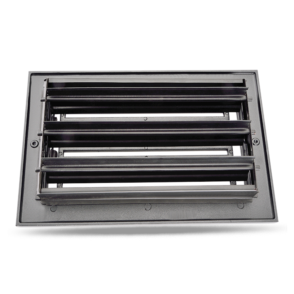 Floor Vent Cover / Register Size: 6” x 12” with Damper top faceplate outer size 8″ x 14”, thickness 5 mm, high-quality metal - cast aluminum black powder coated Re-paintable for floors, walls, and ceilings - Modern Linear  Design (VR 109)