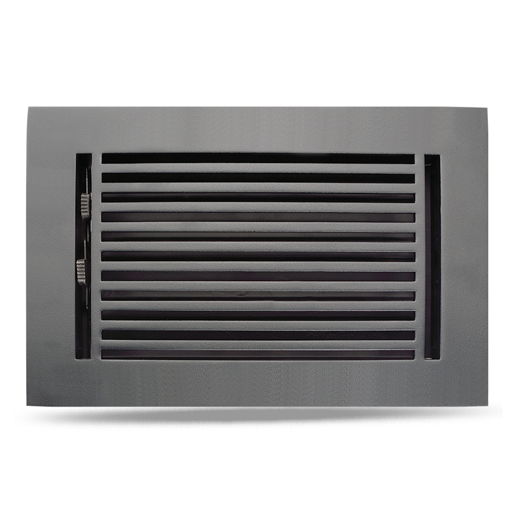 Floor Vent Cover / Register Size: 6” x 12” with Damper top faceplate outer size 8″ x 14”, thickness 5 mm, high-quality metal - cast aluminum black powder coated Re-paintable for floors, walls, and ceilings - Modern Linear  Design (VR 109)