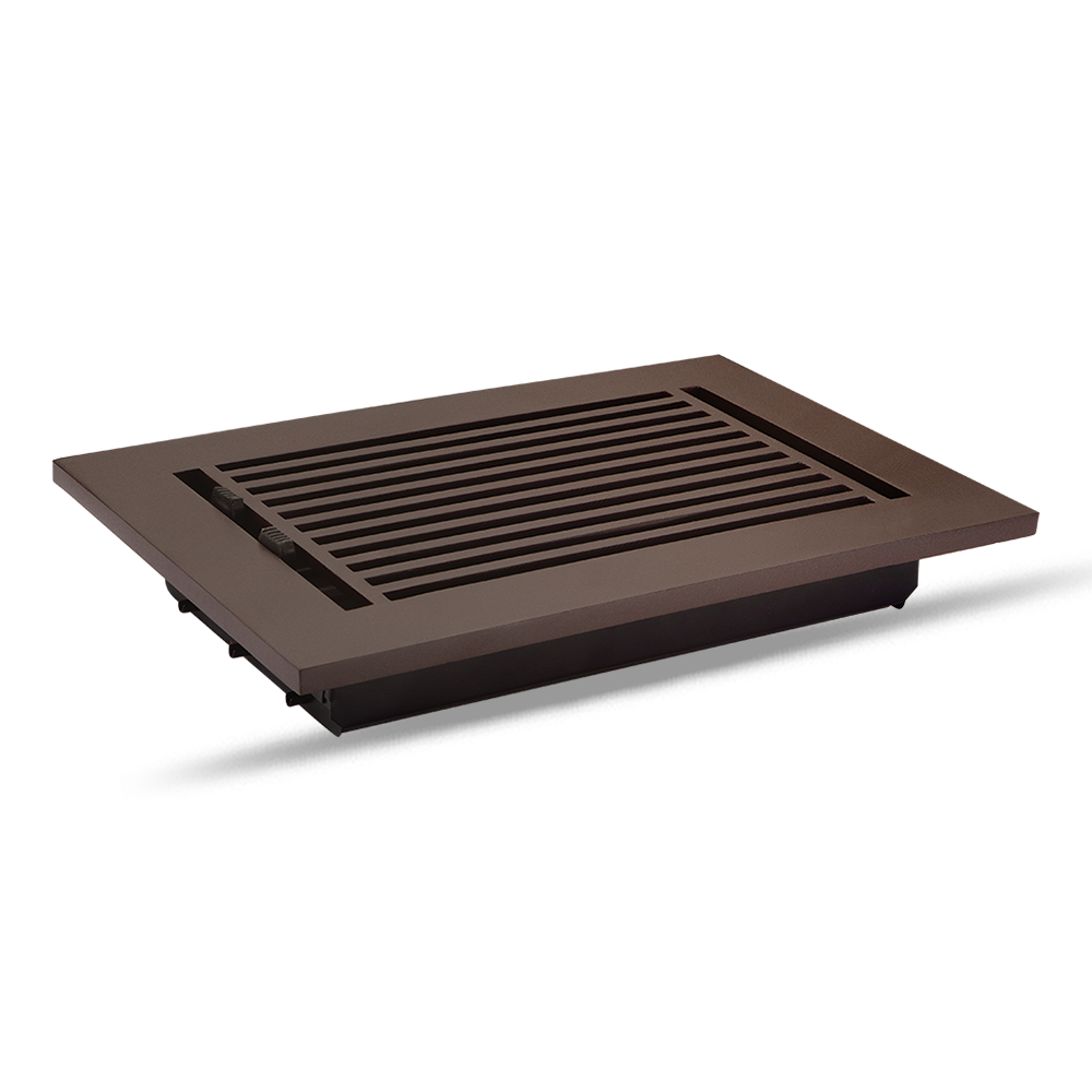 Floor Vent Cover / Register Size: 6” x 12” with Damper top faceplate outer size 8″ x 14”, thickness 5 mm, high-quality metal - cast aluminum brown powder coated Re-paintable for floors, walls, and ceilings - Modern Linear  Design (VR 109)