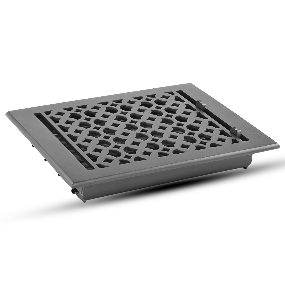 Floor Vent Cover / Register Size: 8” x 10” VR100 with Damper top faceplate outer size 9-1/4″ X 11-3/4″, thickness 5 mm, decorative handcrafted high-quality metal – cast aluminum powder coated Re-paintable for floors, walls, and ceilings