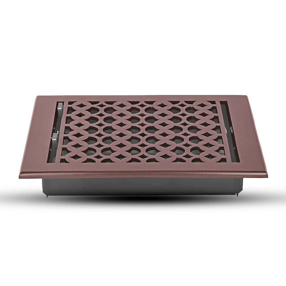 Floor Vent Cover / Register Size: 8” x 10” VR100 with Damper top faceplate outer size 9-1/4″ X 11-3/4″, thickness 5 mm, decorative handcrafted high-quality metal – cast aluminum powder coated Re-paintable for floors, walls, and ceilings