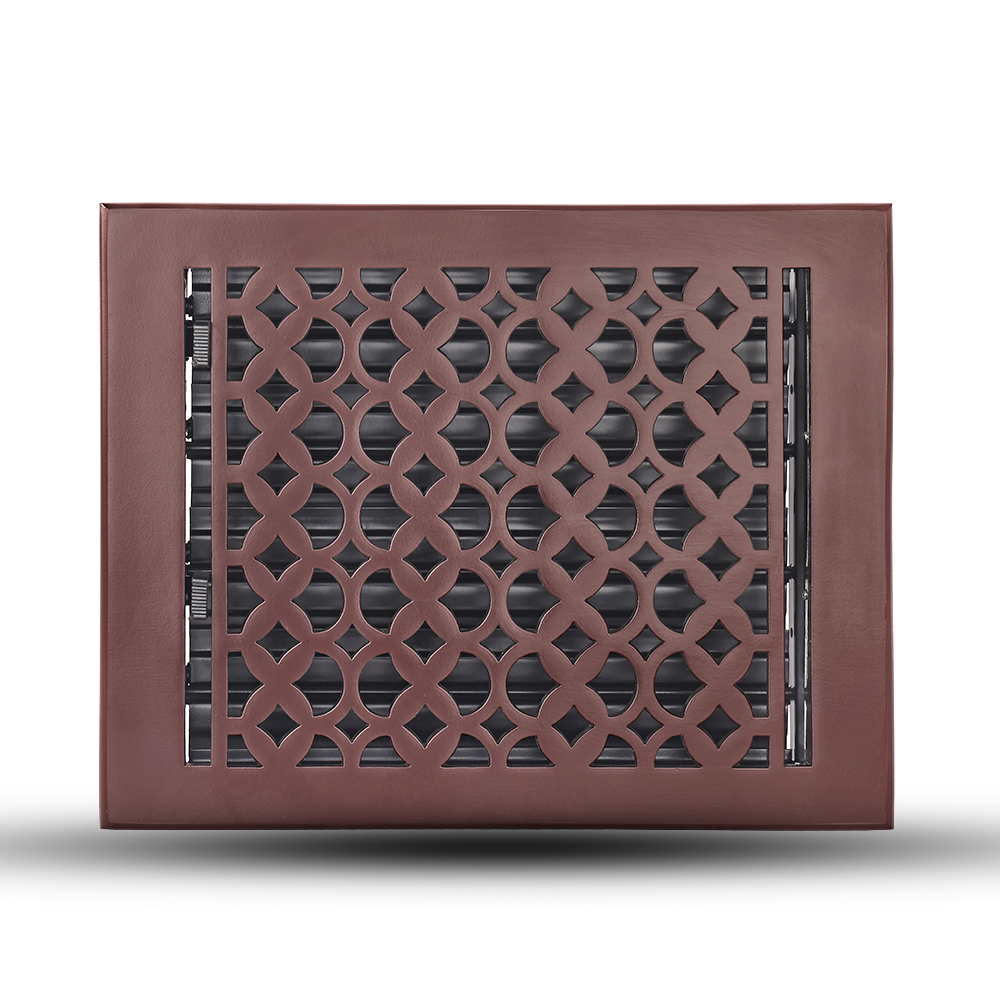 Floor Vent Cover / Register Size: 8” x 10” VR100 with Damper top faceplate outer size 9-1/4″ X 11-3/4″, thickness 5 mm, decorative handcrafted high-quality metal – cast aluminum powder coated Re-paintable for floors, walls, and ceilings