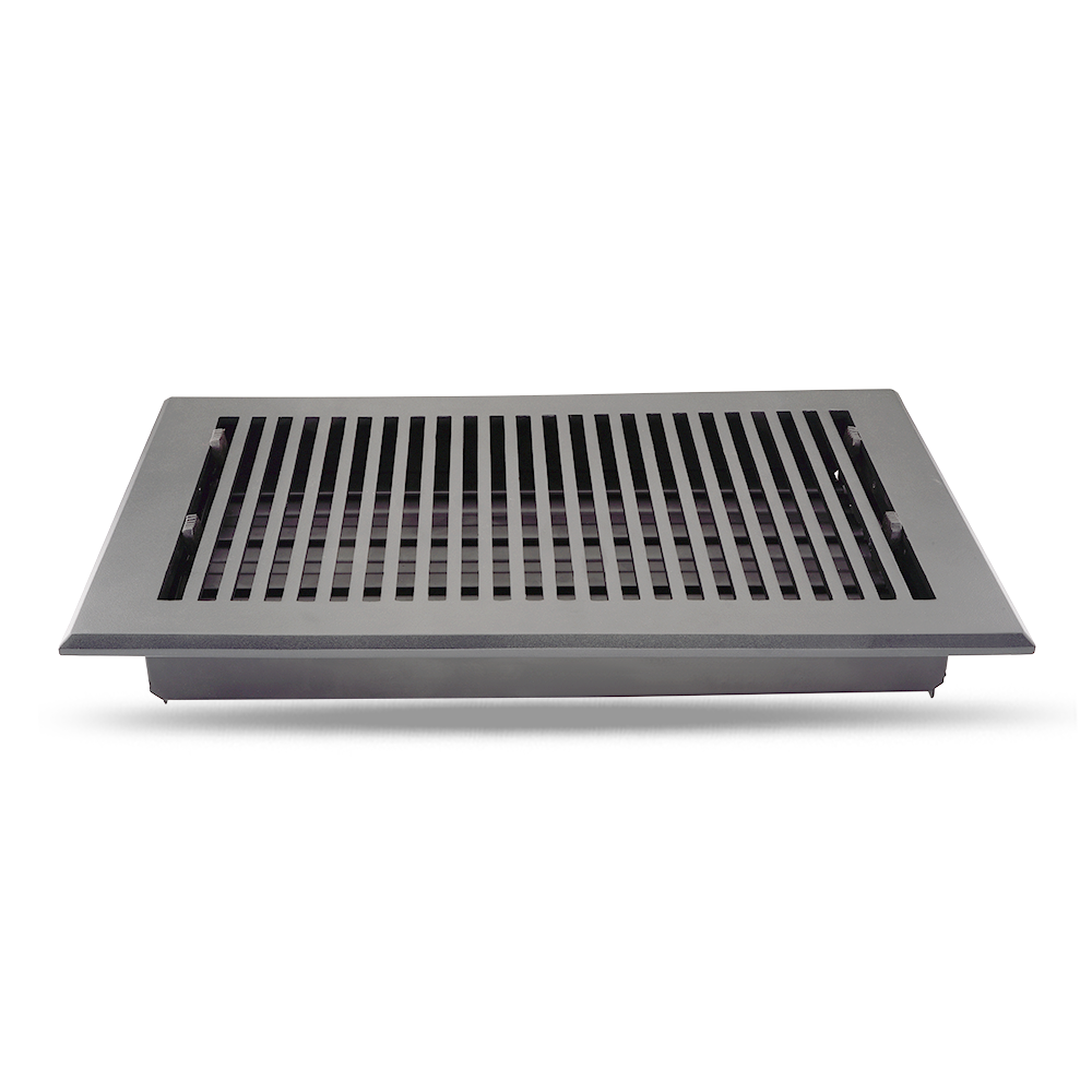 Floor Vent Cover / Register Size: 8” x 14” with Damper top faceplate outer size 10″ x 16″, thickness 5 mm, high-quality metal - cast aluminum powder coated Re-paintable for floors, walls, and ceilings - Modern and Contemporary Design (VR 102)