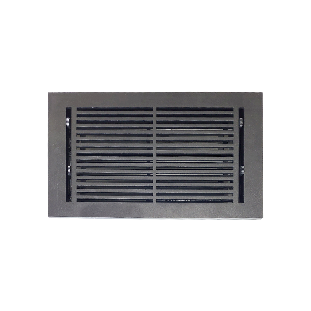 Floor Vent Cover / Register Size: 8” x 14” with Damper top faceplate outer size 9-1/2” x16”, thickness 5 mm, high-quality metal - cast aluminum powder coated Re-paintable for floors, walls, and ceilings - Modern Linear  Design (VR 109)