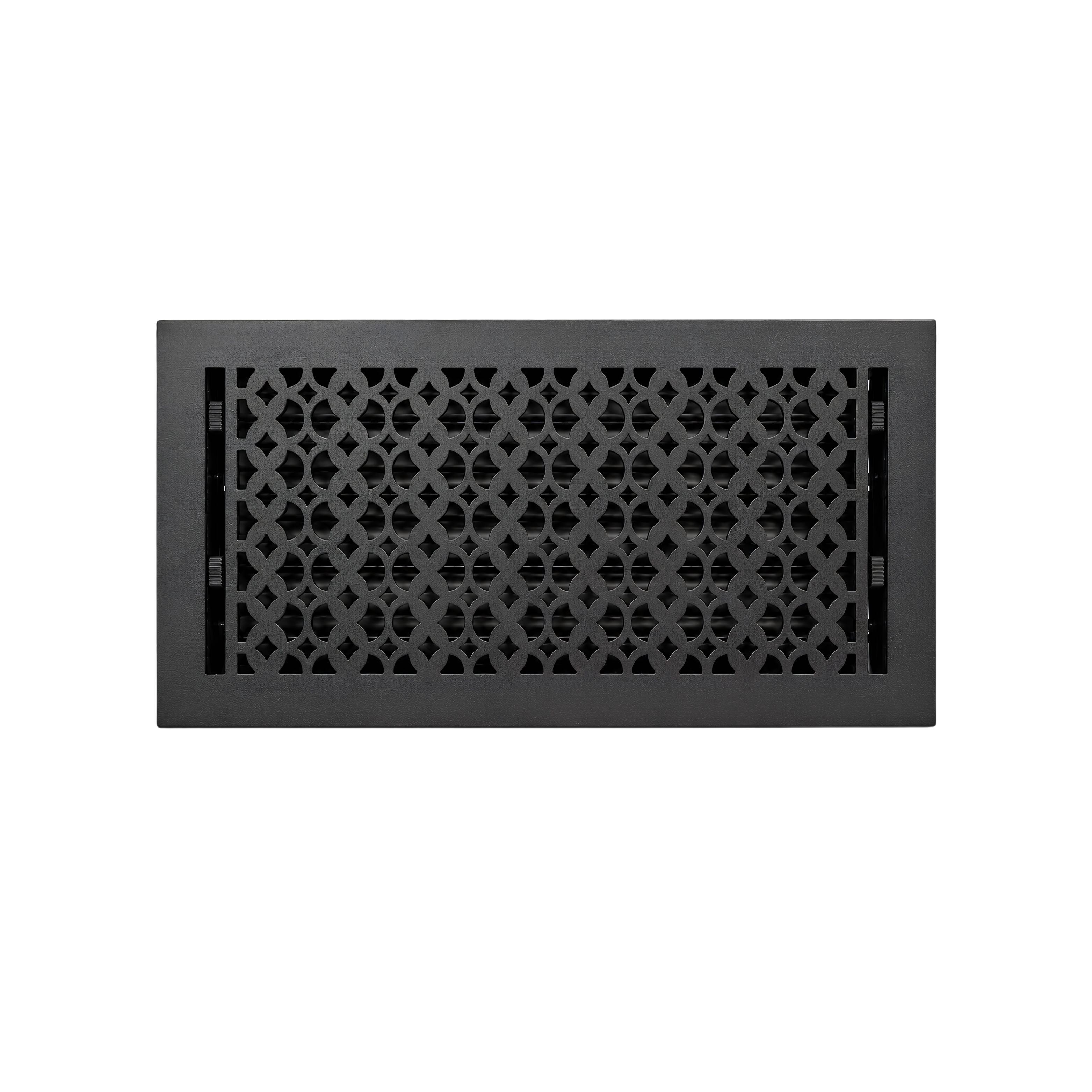 Decorative black metal grille on a white background