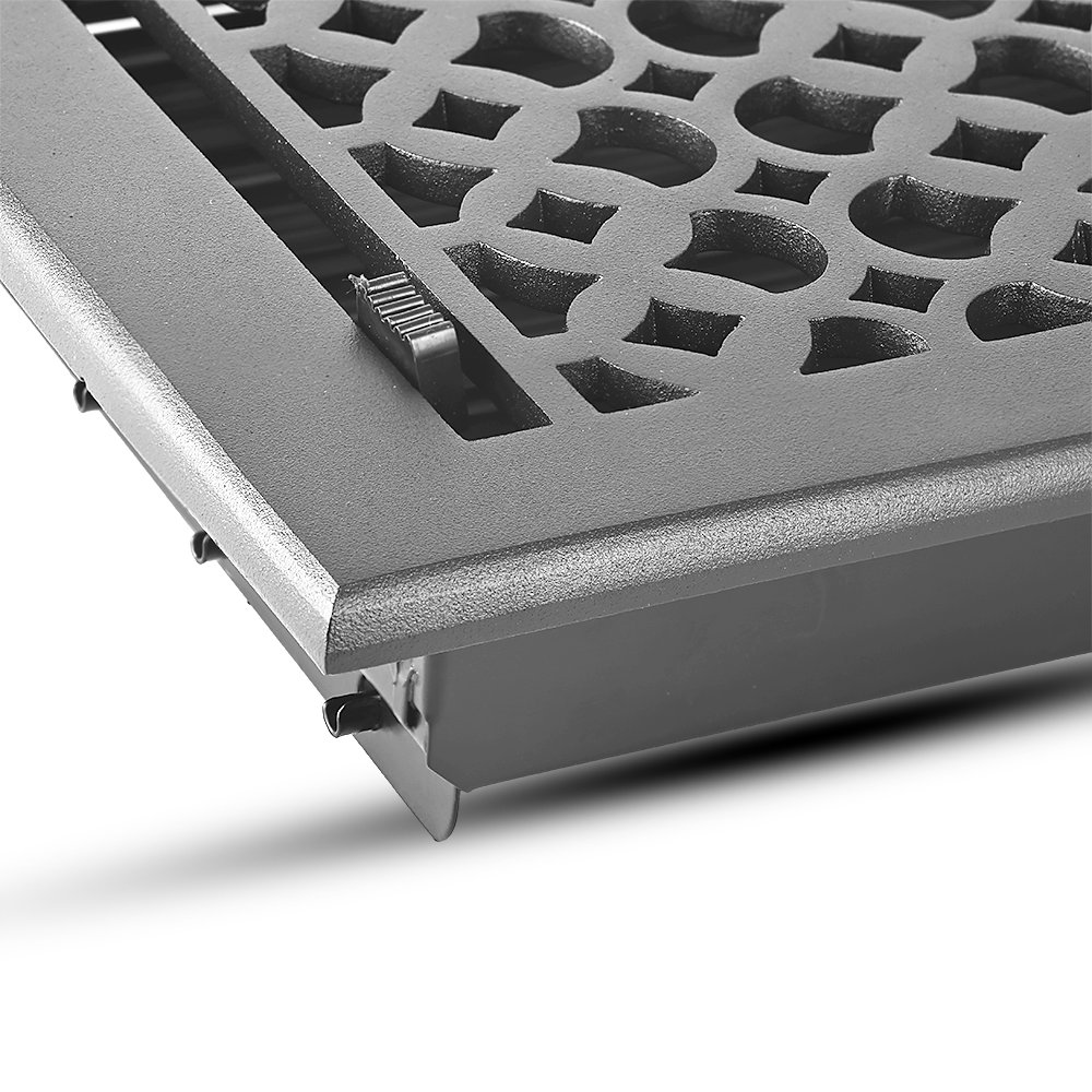 Floor Vent Cover / Register Size: 9” x 12” VR100 with Damper top faceplate outer size 10.5″ x 14″, thickness 5 mm, decorative handcrafted high-quality metal – cast aluminum powder coated Re-paintable for floors, walls, and ceilings