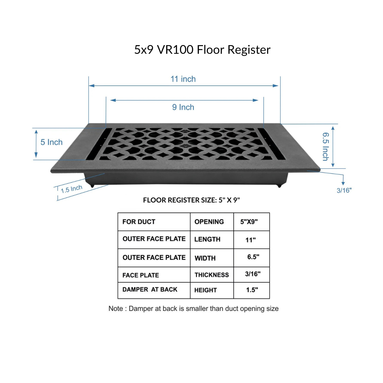 Size Guide Dimension of floor register
