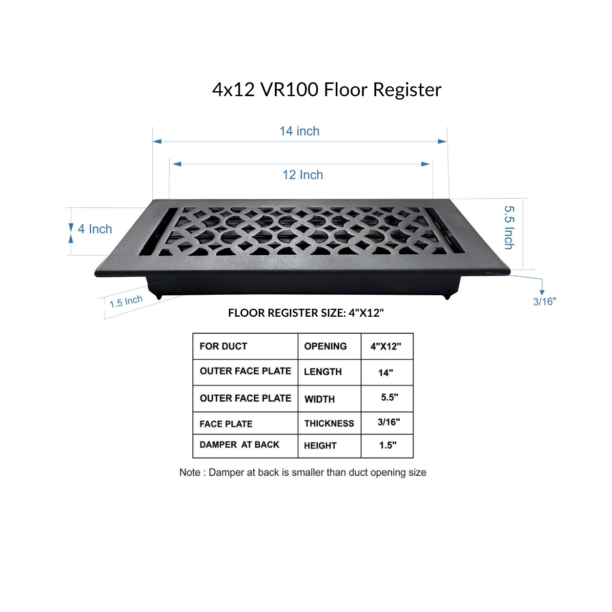 Size Guide Dimension of floor register
