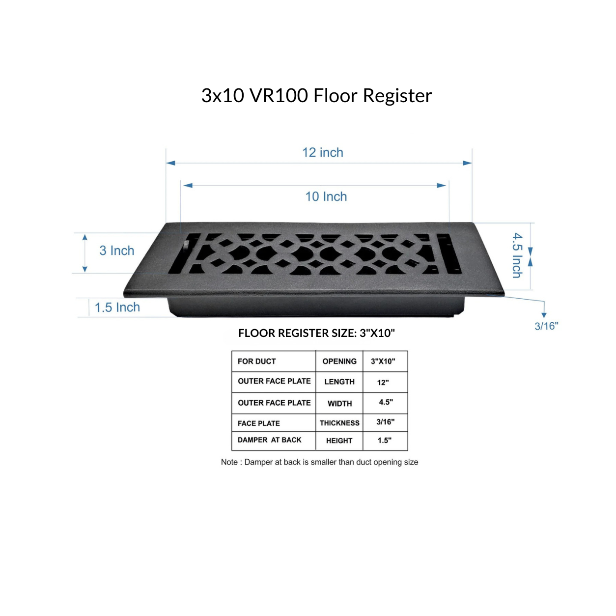 Size Guide Dimension of floor register
