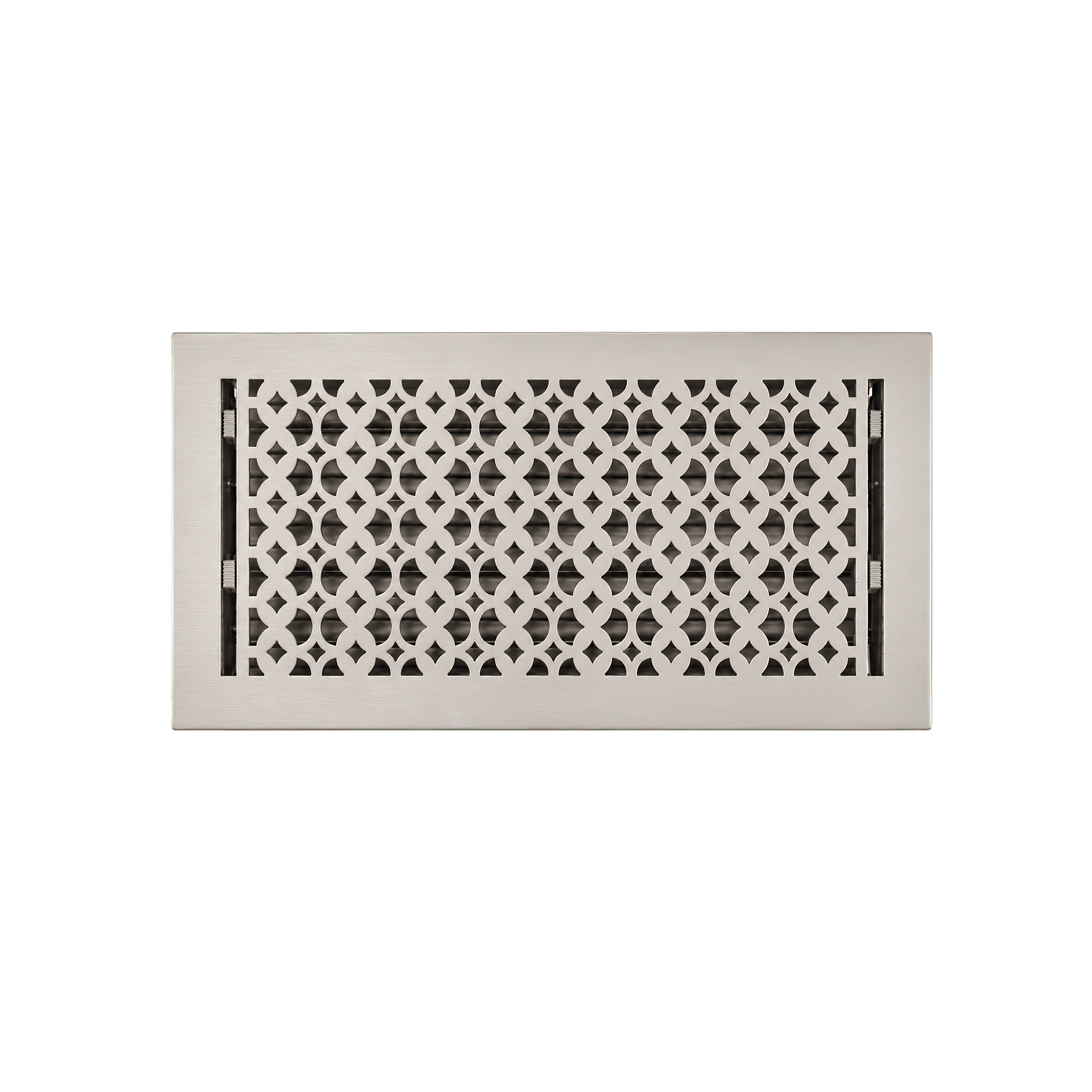 Satin nickel floor register in a white background