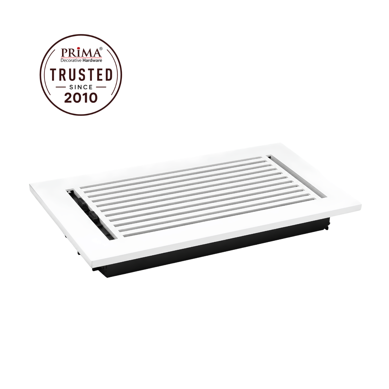 White air vent with Prima Trusted since 2010 logo on a white background