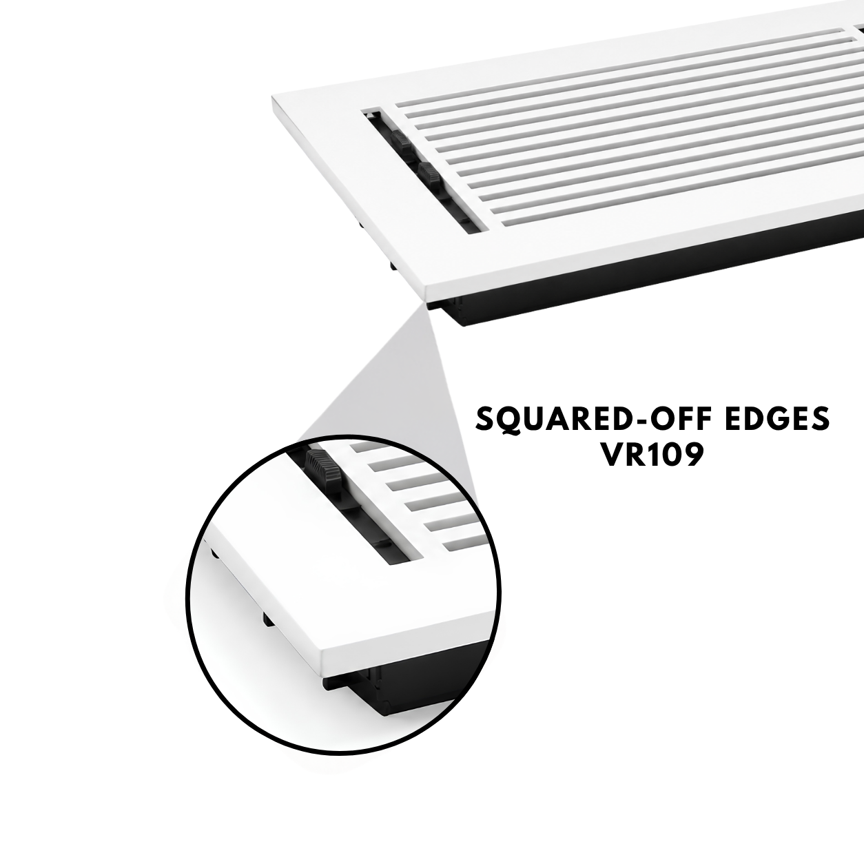 White rectangular vent with squared-off edges on a white background