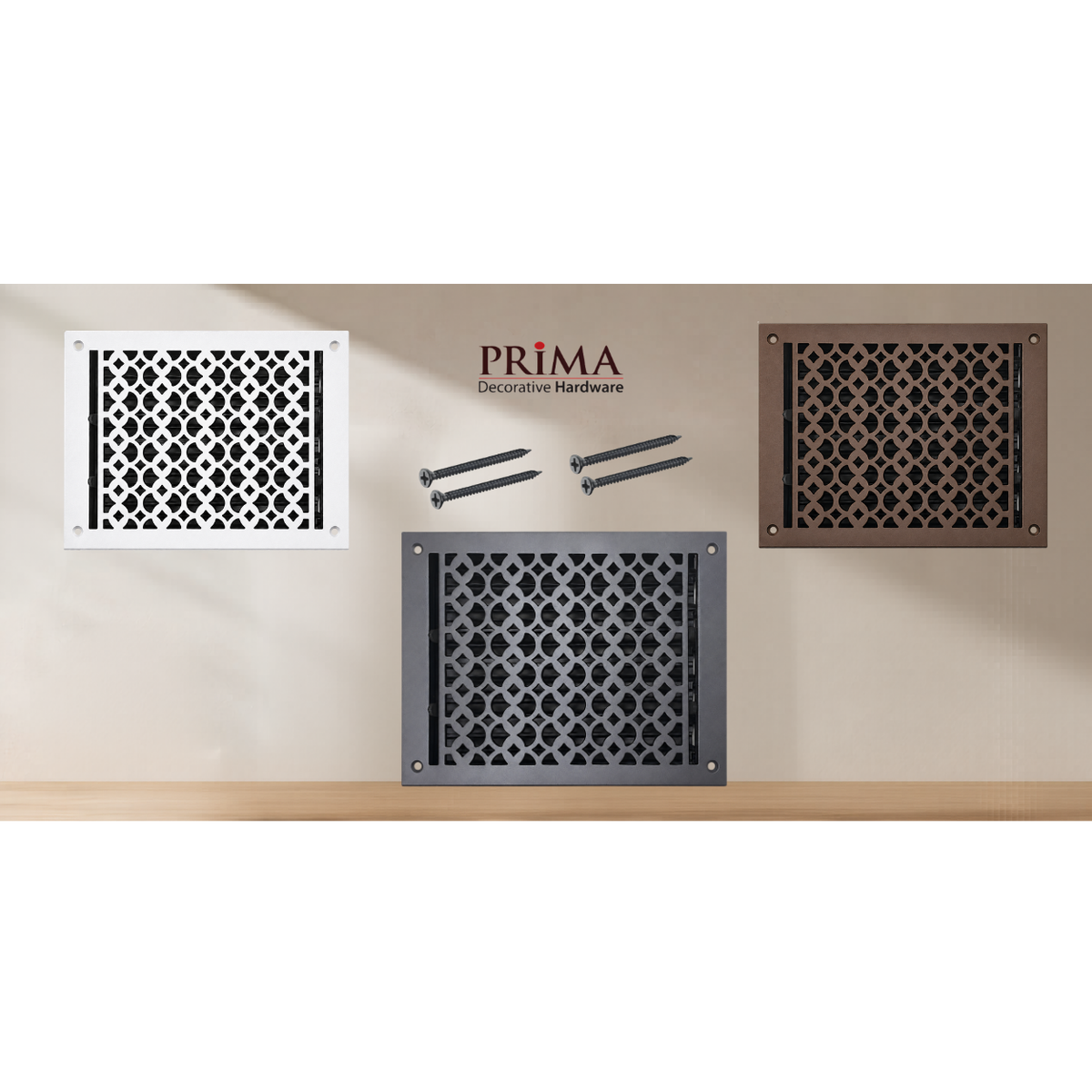 Combination of floor register with holes and screws
